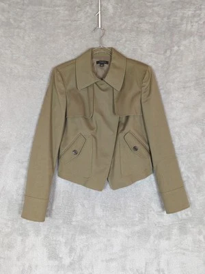 Chaqueta Ann Taylor Mujer Talla 6 Moto Crop Verde Lona Asimétrica Cremallera Moderna Foto 1 de 4