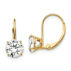 14k Yellow Gold 7mm Cubic Zirconia Leverback Drop & Dangle Earrings 0.85gm - Picture 1 of 4