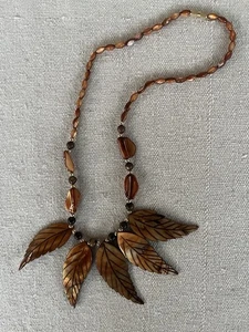 Abalone Shell Brown Leaf Design Necklace - Picture 1 of 5