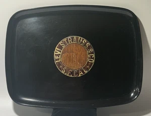 Vassoio vintage Levi Strauss Co S. F. Cal Couroc Monterey California intarsiato in bachelite - Foto 1 di 3