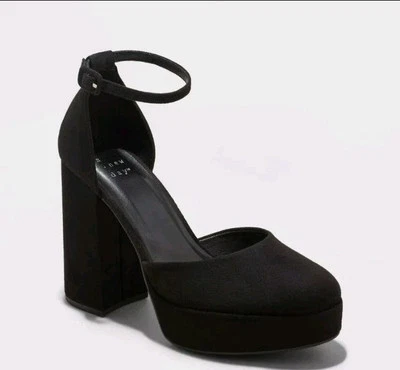 Zapatos de salón de tacón alto A New Day para mujer de 4,25" gruesos con correa para el tobillo negros 6,5 Foto 1 de 4