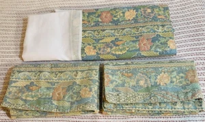 SOFIA QUEEN BEDSKIRT & SET OF 2 STANDARD SHAMS GREEN/ GOLD FLORAL COTTON BLEND - Picture 1 of 12