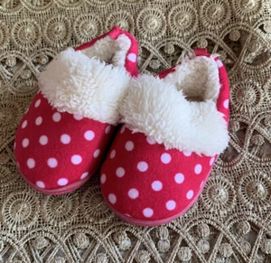 Toddler Girls Slippers (size 2) Pink with White Polka Dot Soft Faux Fur - Picture 1 of 3