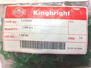 L153GDT KINGBRIGHT LED Uni-Color Verde 565nm 2-Pines 40 PIEZAS - Imagen 1 de 2