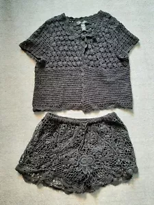 Cable & Gauge Shirt and Ledor Skirt Knit Medium M Womens Black Floral Outfit - Picture 1 of 5