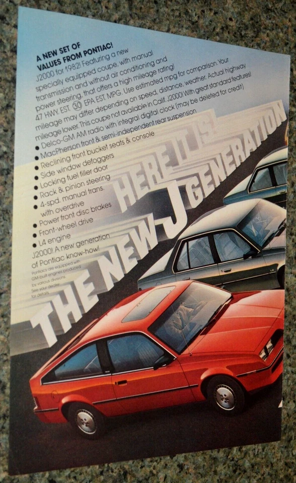 Pontiac J2000 1982 anuncio original impreso anuncio 82 J 2000 Foto 1 de 1