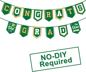 2025 Green Graduation Banner - No DIY Required Green Graduation Party Supplies D - Picture 1 of 12