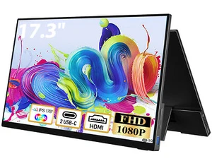 Used| 17.3" 1080P Portable Monitor Ultra Slim Frameless Display 100%sRGB w/Stand - Picture 1 of 6