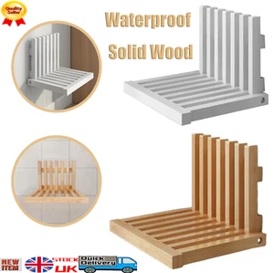 Shower Seat Bench,Wall-Mounted Folding Stool Chair SolidWood Shoe Changing Stool - Picture 1 of 17