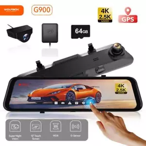 WOLFBOX G900 Mirror 4K Rear View Camera Dash Cam Front and Rear Free 32GB Card - Picture 1 of 10