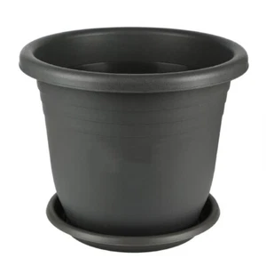 10x GREY 39CM Plastic Round Garden Planter with Saucer Plants Flower Pot Holder - Picture 1 of 2