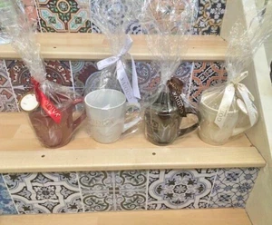 GODIVA Belgium 1926 Set Of 4 Mugs Oversized Red/White/Brown/Tan W/Ribbons-New! - Picture 1 of 5