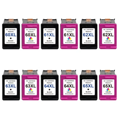 Combo de cartucho de tinta para HP 60 XL 61 XL 63 XL 65 XL - com novo chip mostra nível de tinta - Imagem 1 de 4