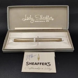 Vtg Lady Sheaffer Skripsert Pen Gold On White Cartridge Fountain Pen With Box - Picture 1 of 22