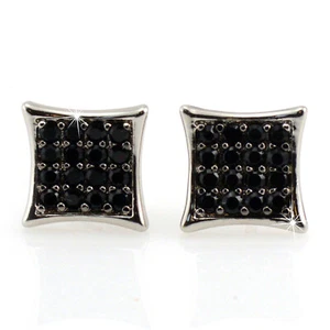 Aretes de hip hop para hombre enchapados en plata negros cuadrados curvos de 9 mm 902 - Imagen 1 de 9