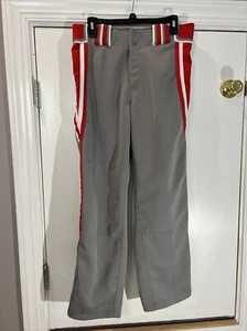 Graue Boombah Softballhose mit rot weißen und grauen Streifen Größe 32x28 - Bild 1 von 4