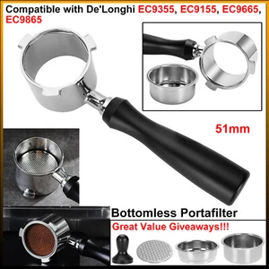 51mm Bottomless Portafilter, Compatible W/ De'Longhi EC9355/EC9155/EC9665/EC9865 - Picture 1 of 24