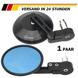 1 Paar Motorrad Lenker End Spiegel Rückspiegel Lenkerendenspiegel Rund Blau Glas - Bild 1 von 12