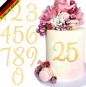 BETESSIN 10Pcs Zahlen Deko Torte 0-9 Gold Kuchen Dekoration Geburtstag Acryl Tor - Bild 1 von 7