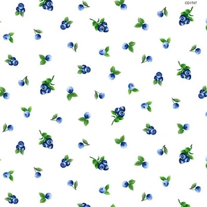 Pansy Blueberries cotton fabric Timeless Treasures CD1747 on White - Picture 1 of 10