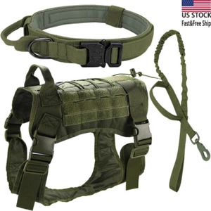 Tactical Dog Harness &Collar & Leash Set Military Training Vest with Handle M-XL - Picture 1 of 28