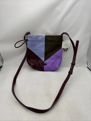 Fossil GiGi Drawstring Cross Body Patchwork Purse- leather suede- purple green  - Image 1 of 4