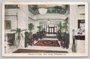 White Border Postcard Lobby Hotel Vendig Philadelphia Pennsylvania - Picture 1 of 2
