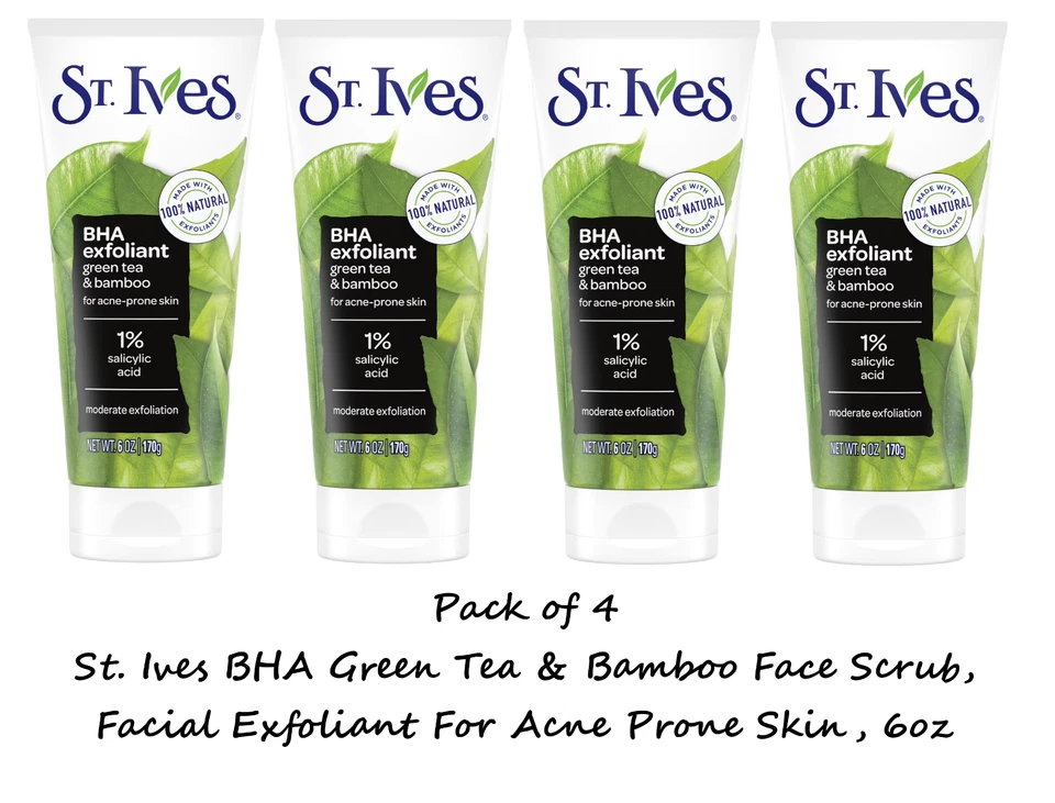 St. Ives BHA 绿茶和竹面磨砂面部去角质 (4 包) — 第 1/1 张图片