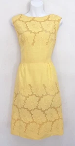 Vintage 1960s LEE RICHARD Dress S/M Yellow Sleeveless Floral Eyelet Embroidered - Picture 1 of 6