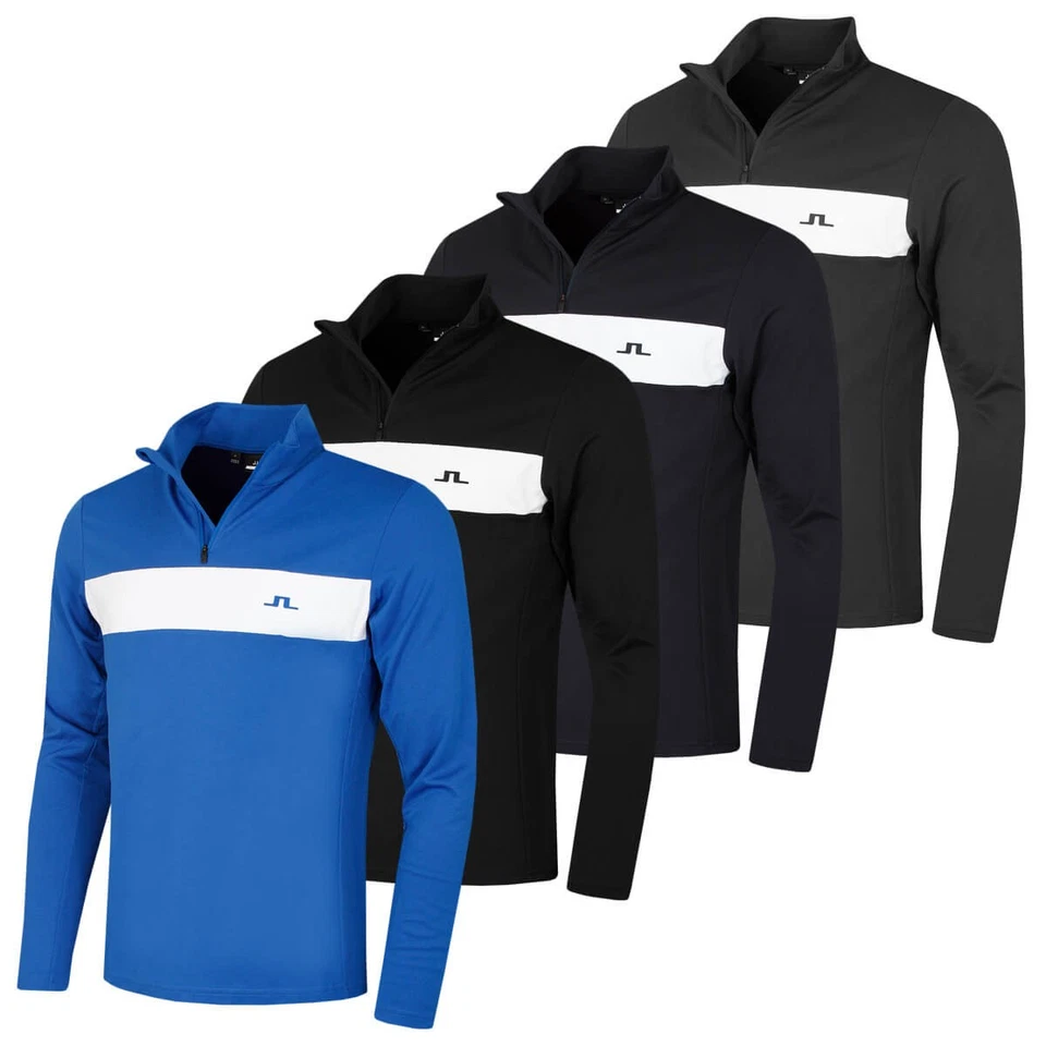 J.Lindeberg 男式 Bran 中层胸部条纹高尔夫拉链毛衣 — 第 1/1 张图片