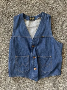 Vintage Wrangler Denim Vest Mens Large Western Cowboy Workwear USA 90s - Picture 1 of 20