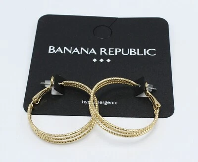 New Textured Multi Hoop Gold Tone Earrings by Banana Republic #BRE30 - Image 1 of 2