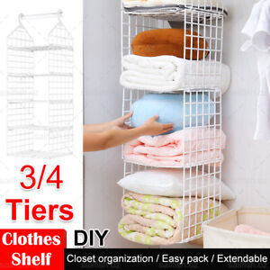 3-6 Tier Wardrobe Storage DIY Hanger Hanging Closet Organizer Clothes Shelf Rack