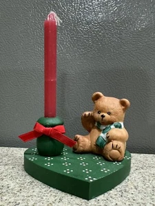 Vintage Wang’s Int. 1988 Teddy Bear Heart Candle Holder Taiwan in Original Box - Picture 1 of 9