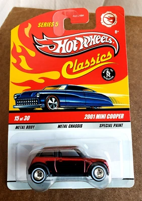 2009 Hot Wheels 2001 MINI COOPER Classics Series 5 Dark Red Black 15/30 WL CDDRR - Image 1 of 4