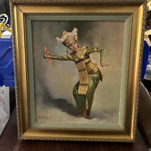 Kunst Gemälde Mystische Bali Indische Tänzerin Frau 1988 - Bild 1 von 6