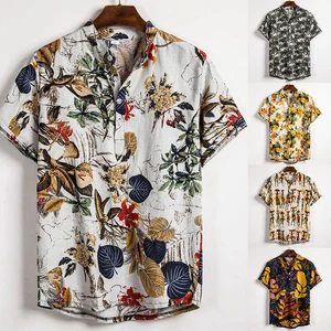 Men Printed Shirts Hawaiian Floral Loose Short Sleeve Summer Beach Casual Tops  - Picture 1 of 20
