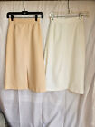 2 Vintage Midi Skirts A-Line 1 Peachy 1 White Egg Shell Polyester Sm Size 5-6