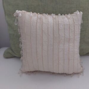 Riva  Small  Cream Faux Silk  Cushion  Decorated with  Glass Gems 20x 20 Cm 