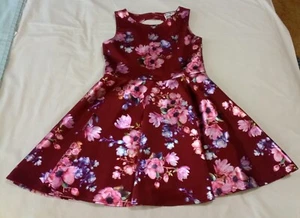 Girl's Dress Sz 6X Floral Burgundy Pink Crush Open Round Back Feature Satin Feel - Picture 1 of 5