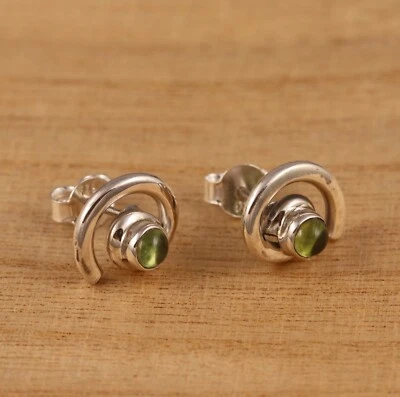 Natural Peridot 925 Sterling Silver Spiral of Life Stud Earrings Gift Boxed - Image 1 of 4