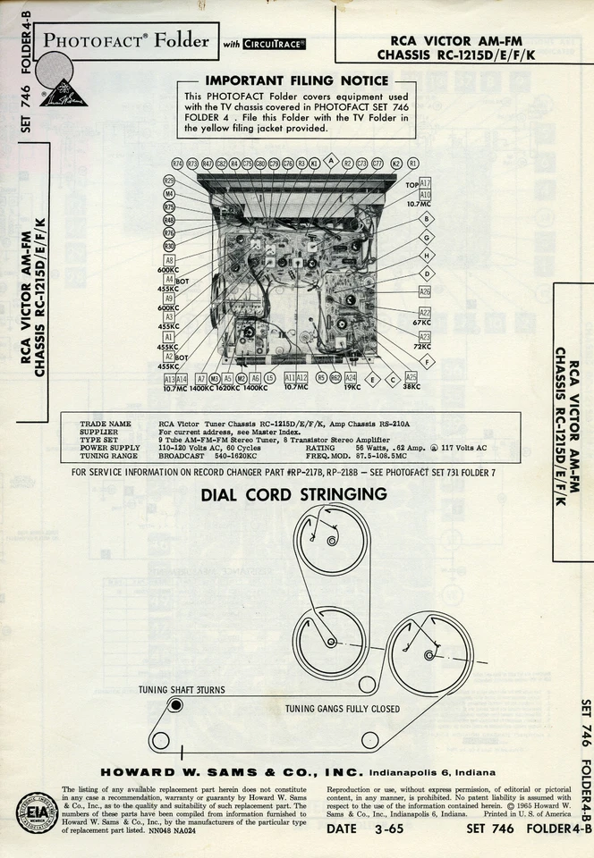 Carpeta de fotofactos/esquemática Sam de colección modelo RCA Victor #s RC-1215D, E, F, K SFF82 Foto 1 de 1
