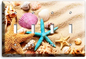 MEERESHELLEN SEESTERN STRAND SAND LICHTSCHALTER 4 GANG PLATTE BAD DUSCHE HD DEKOR - Bild 1 von 1