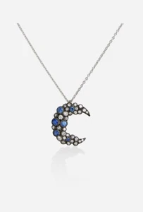 18k Diamant Saphir Halbmond Mond Anhänger Halskette - Bild 1 von 4