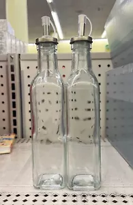 2- Glass Oil and Vinegar Bottles with Metal Pour Spouts 8 oz. - Picture 1 of 6