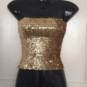 Vintage 1980’s Gold Sequinned Style Boob Tube Top Vgc Size 4/6 (Dp) - Picture 1 of 4