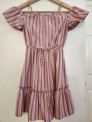 Vestido de verão listrado rosa e branco feminino Jenna & Jessie tamanho 10 - Imagem 1 de 4