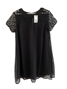 Bnwt Size 12 14 Label Be Black Dress With Lace Short Sleeves - Picture 1 of 12