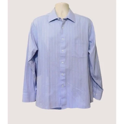 Donald Trump Shirt Mens 17 34-35 Blue Stripe Long Sleeve Pocket Button Up Cotton - Image 1 of 4