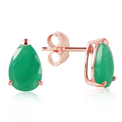 14K Solid Rose Gold Stud Earrings with Natural Emeralds Foto 1 de 4